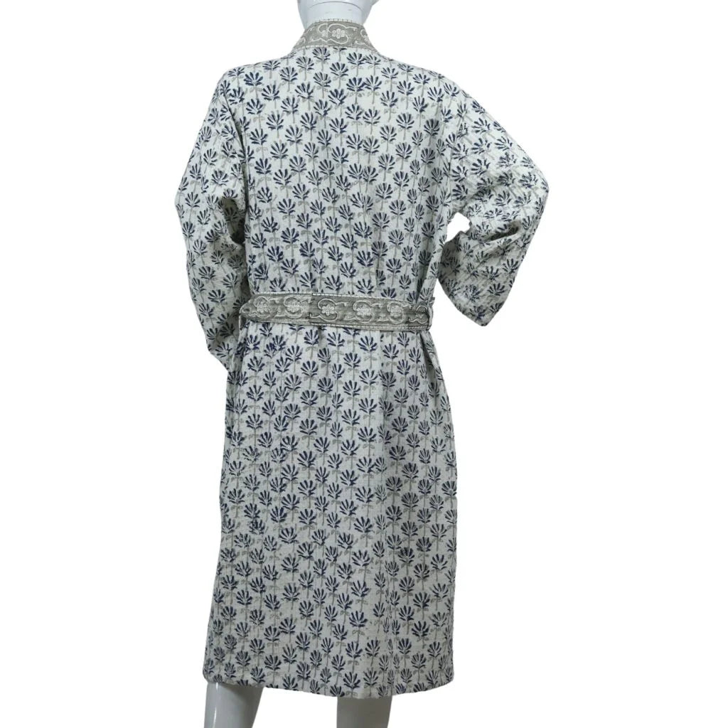 Small Buta Hand Block Printed Cotton Waffle Bathrobe