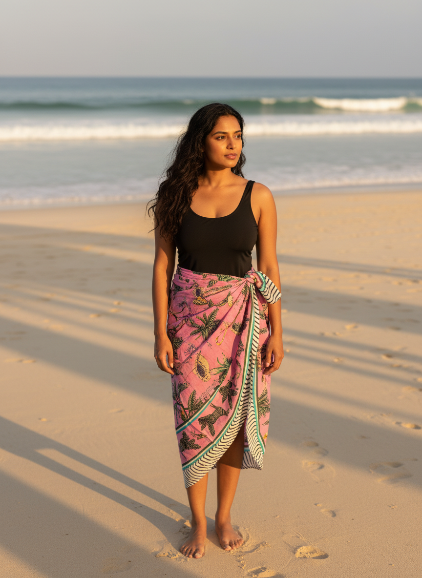 Pink Jungle Beach Wrap | Artisanal Cotton Sarong