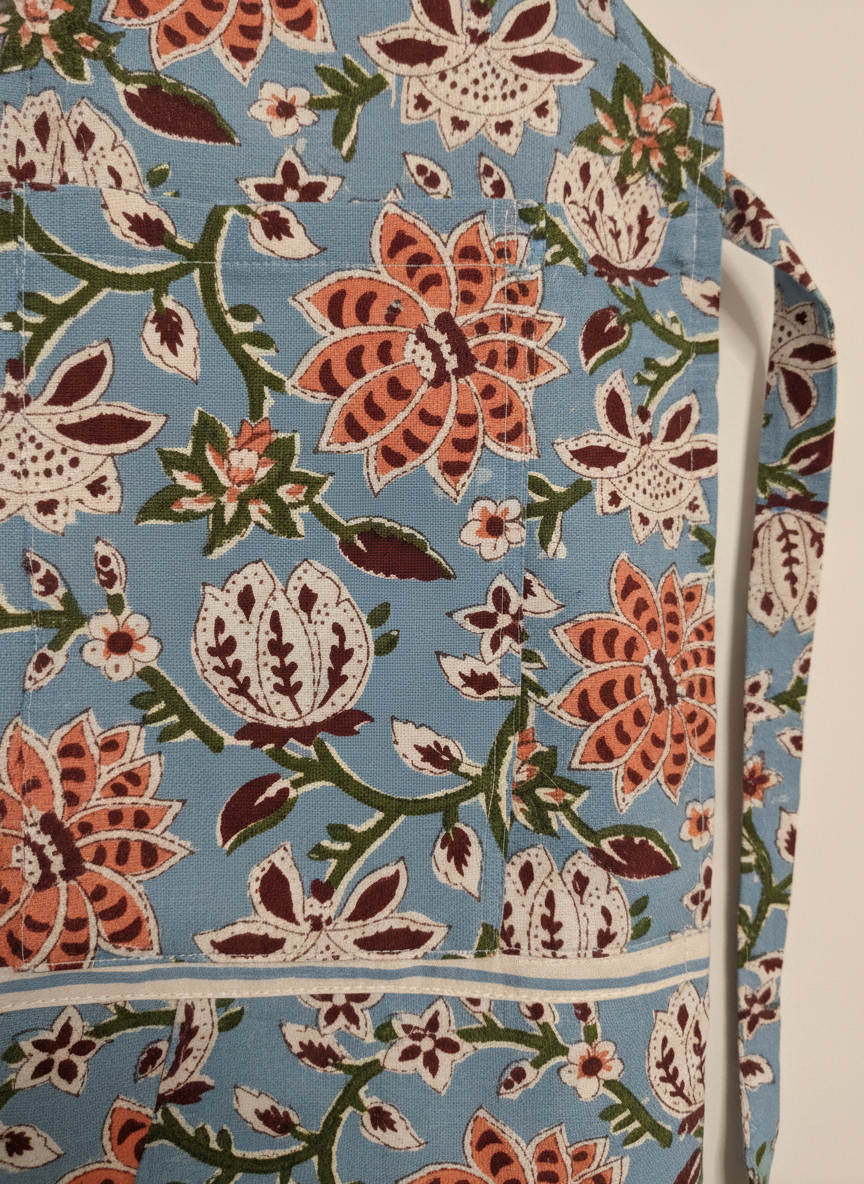 Coral Floral Cotton Block Print Apron