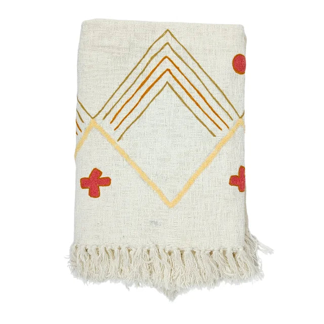 Diamond Hand Embroidered Cotton Throw