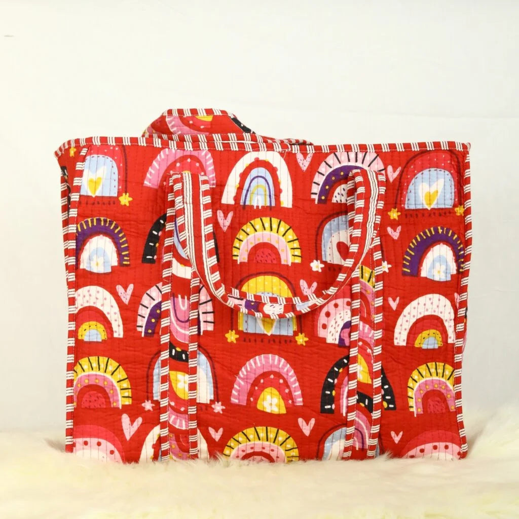 Red Baby Rainbow Cotton Tote Bag