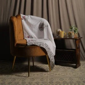 Floral Palm Block Print Cotton Waffle Bath Towel