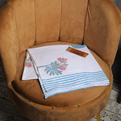 Taru Floral Block Print Cotton Waffle Bath Towel