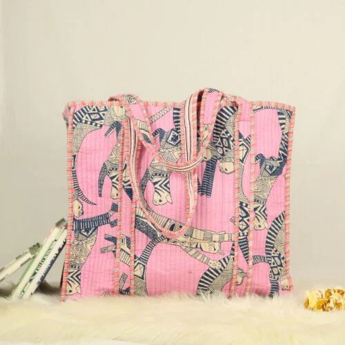 Tropical Cat Animal Design Quilted Tote Bag