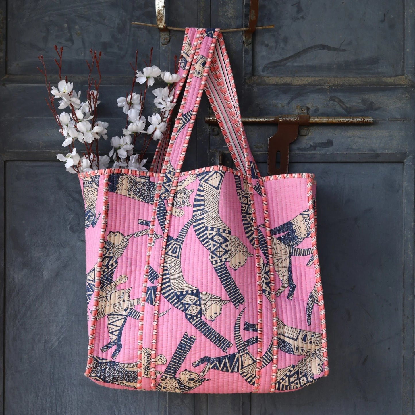 Tropical Cat Animal Design Quilted Tote Bag