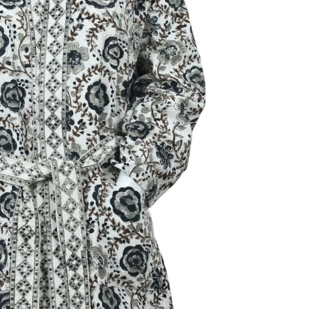 Vintage Hand Block Printed Cotton Waffle Bathrobe