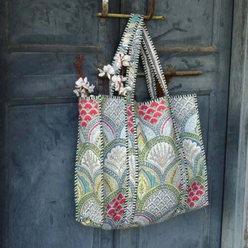 Boho Chic Handmade Cotton Tote Bag, close-up of fabric texture