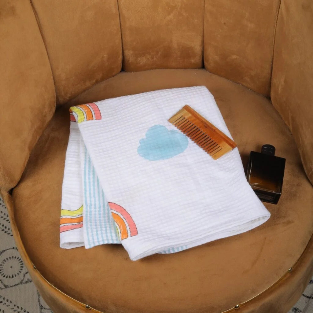 Rainbow Block Print Cotton Waffle Bath Towel