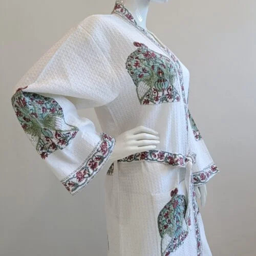 Multi Color Buti Cotton Waffle Bathrobe