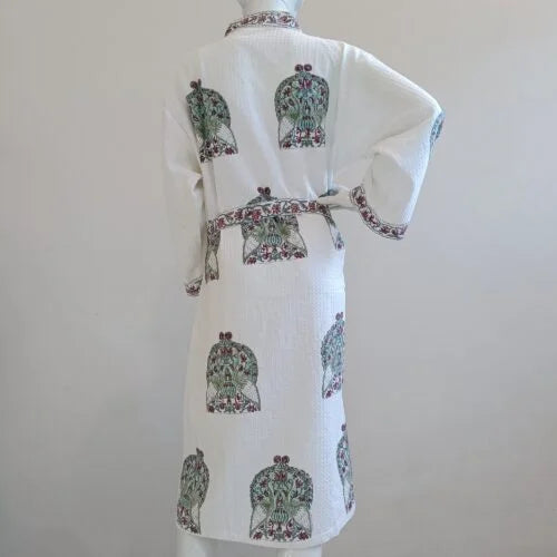 Multi Color Buti Cotton Waffle Bathrobe