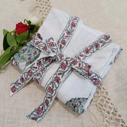 Multi Color Buti Cotton Waffle Bathrobe