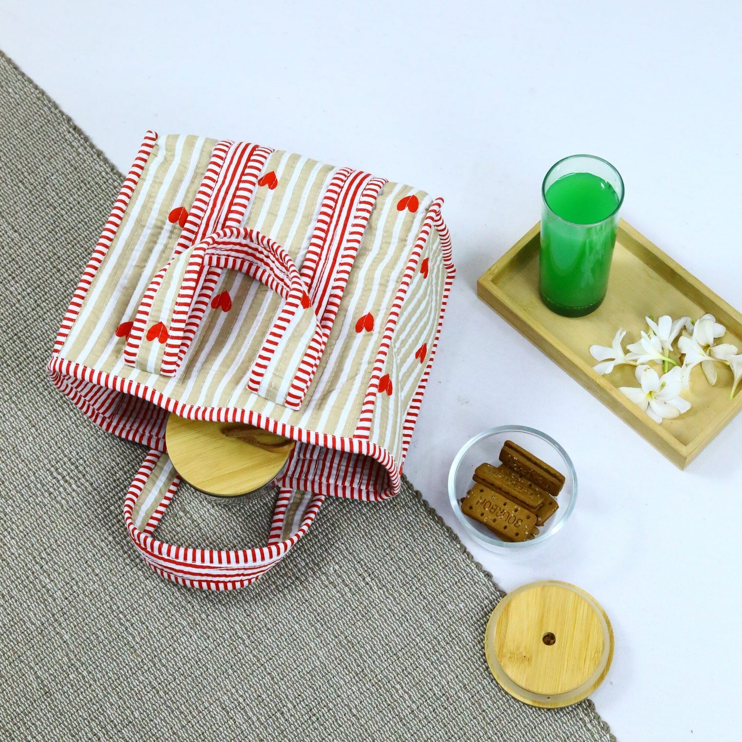 Blush Cotton Red Hearts Lunch Bag