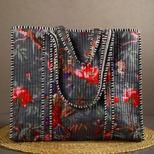 Charcoal Grey Quilted Cotton Tote Bag