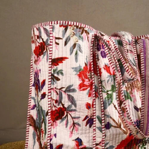 White Bird Cotton Velvet Tote Bag