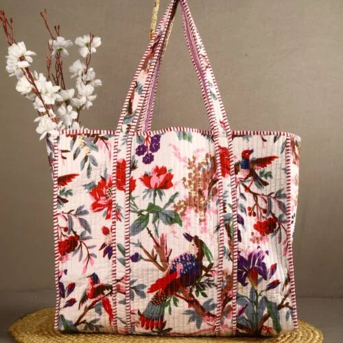White Bird Cotton Velvet Tote Bag