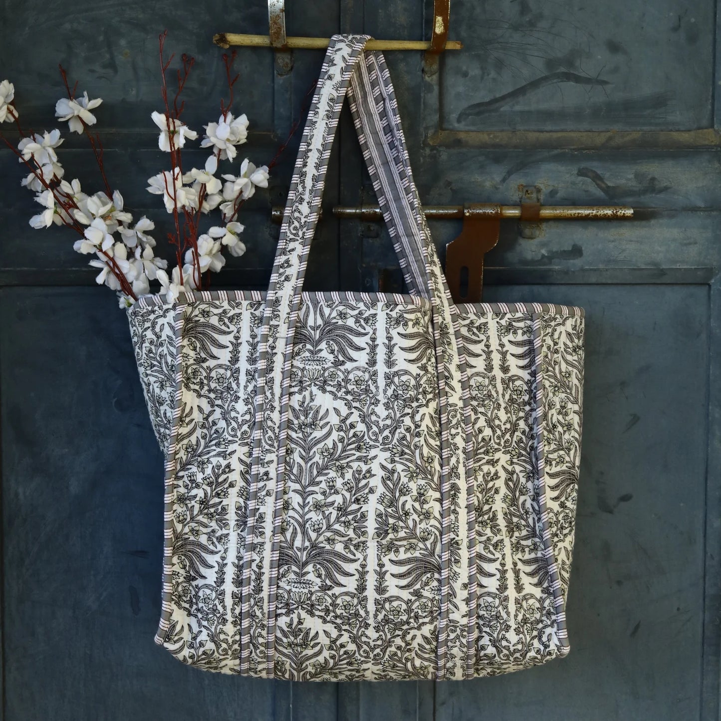 Grey Floral Jungle Cotton Tote Bag