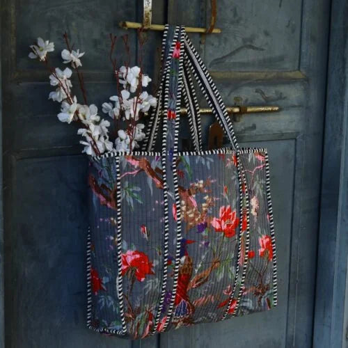 Charcoal Grey Quilted Cotton Tote Bag