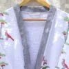 Grey White Bird Cotton Waffle Bathrobe