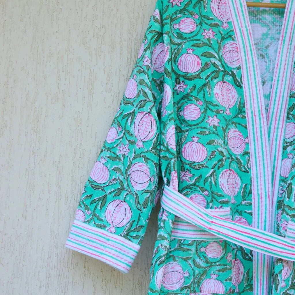 Anaar Jaal Hand Block Printed Cotton Waffle Bathrobe