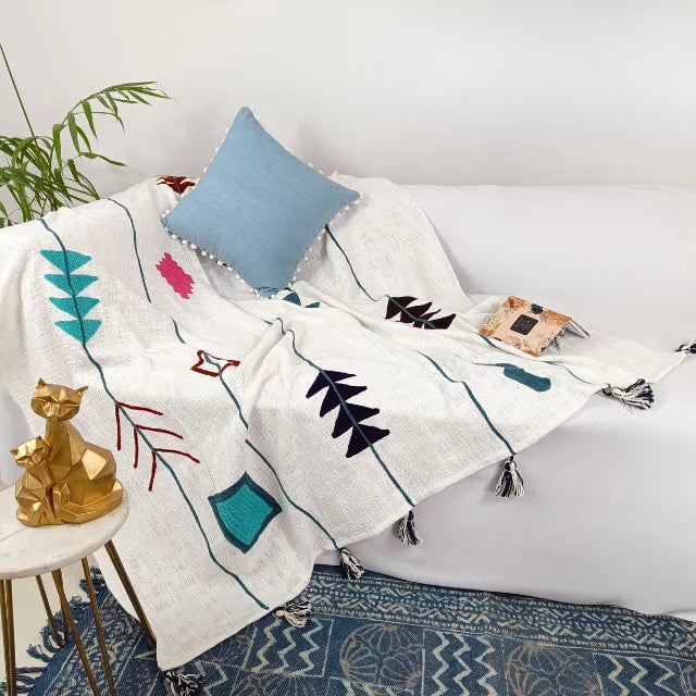 Geometry Hand Embroidered Cotton Throw
