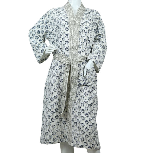 Small Buta Hand Block Printed Cotton Waffle Bathrobe