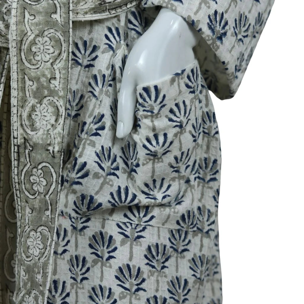 Small Buta Hand Block Printed Cotton Waffle Bathrobe