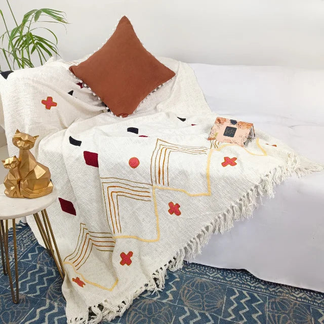 Diamond Hand Embroidered Cotton Throw