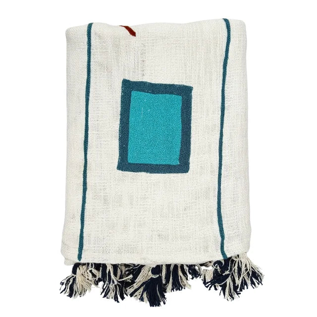 Geometry Hand Embroidered Cotton Throw