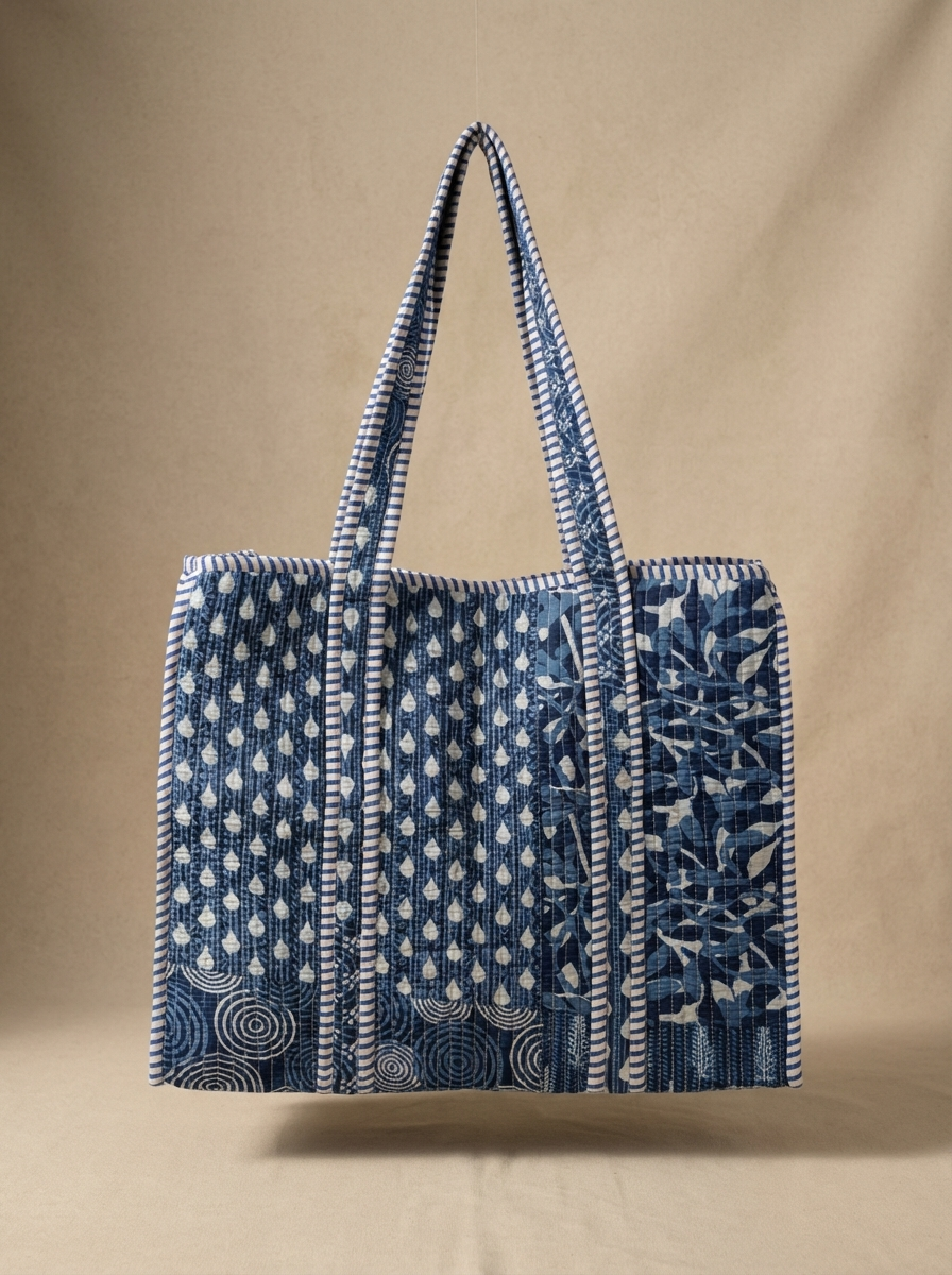 Hand Block Printed Tote Bag, detail of hand block print pattern