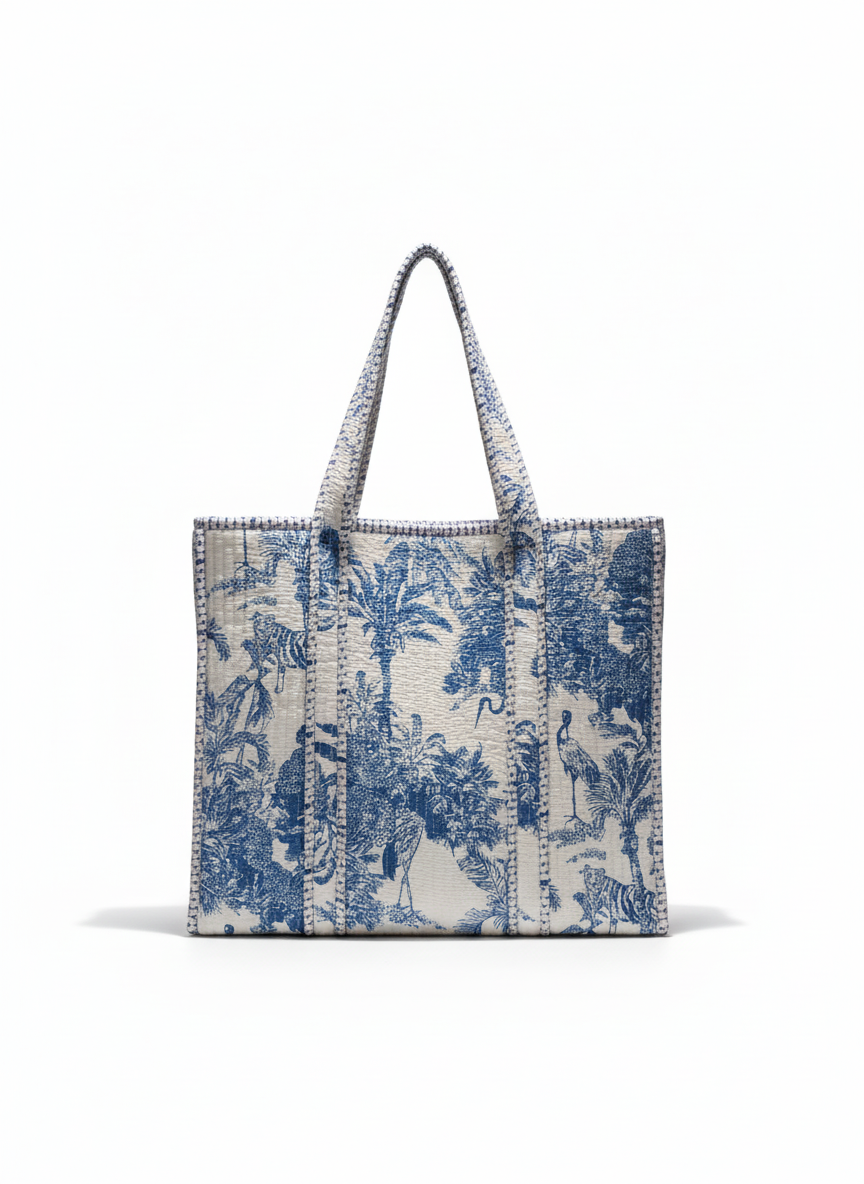 Blue Safari Heritage Quilted Tote, front view
