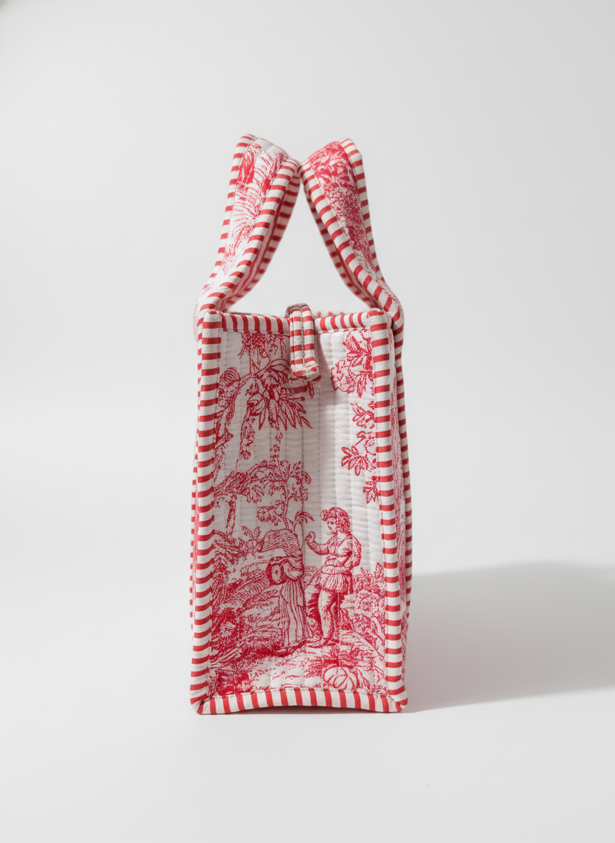 Pink & White Quilted Cotton Tree Print Lunch Box, lifestyle photo