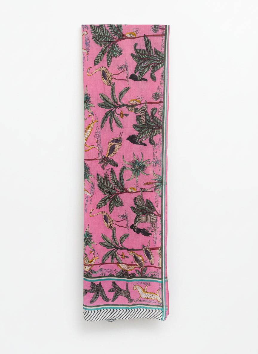Pink Jungle Beach Wrap | Artisanal Cotton Sarong