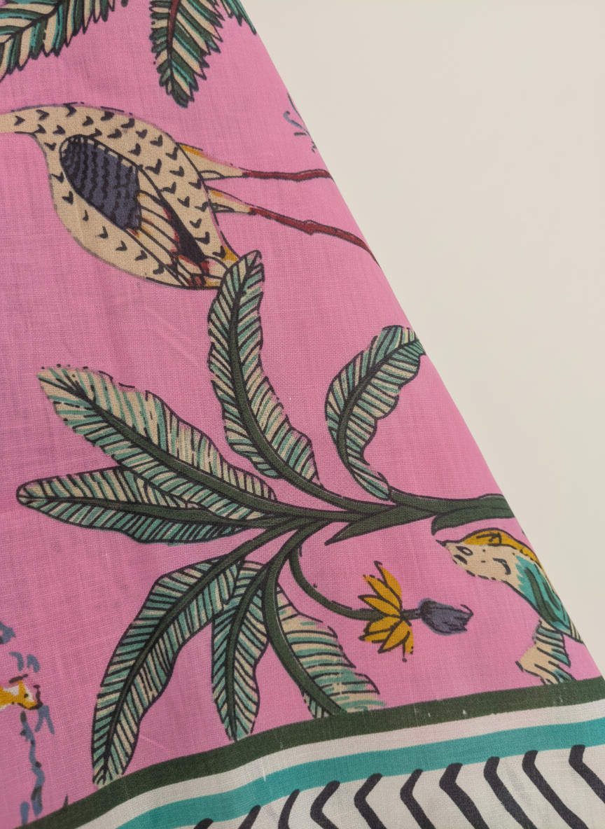 Pink Jungle Beach Wrap | Artisanal Cotton Sarong