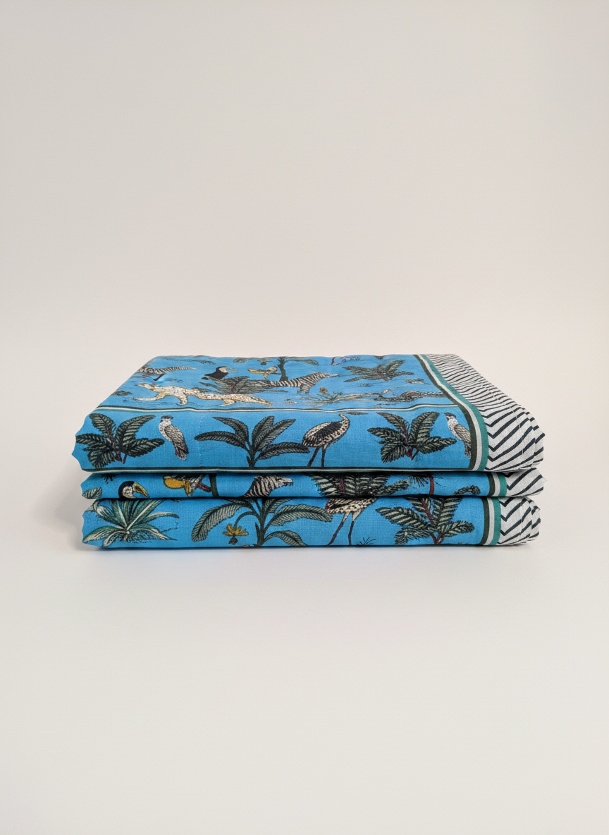 Sky-Blue Cotton Beach Sarong | Jungle Safari Print