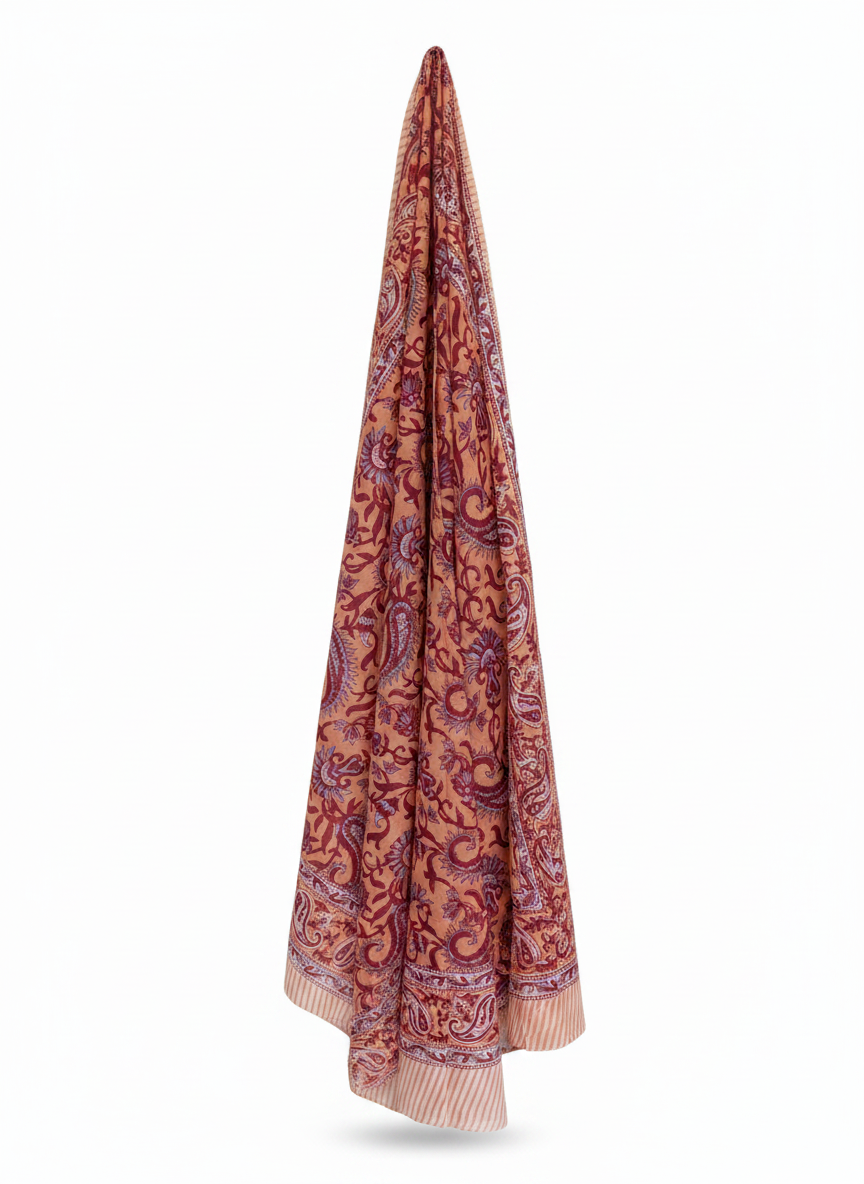 Orange-Red Floral Cotton Beach Sarong
