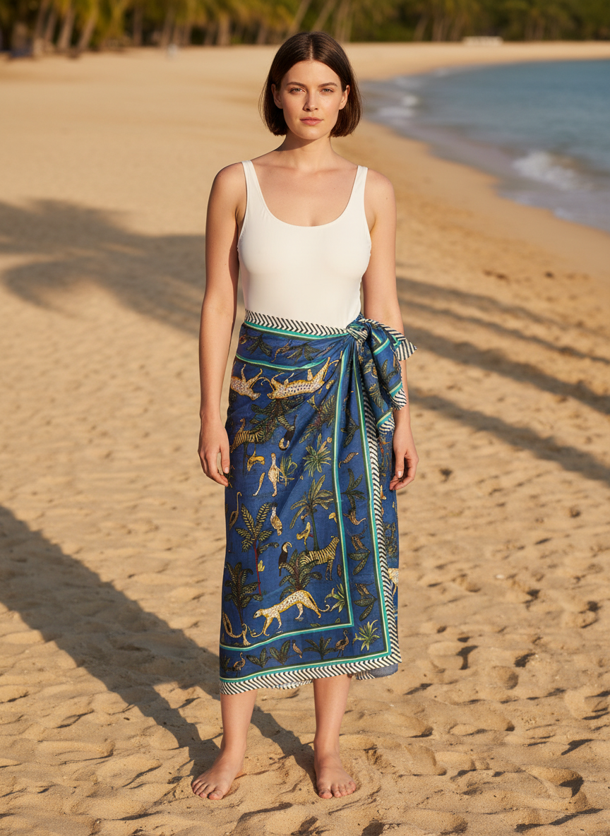 Blue Jungle Cotton Beach Sarong | Draped In Heritage
