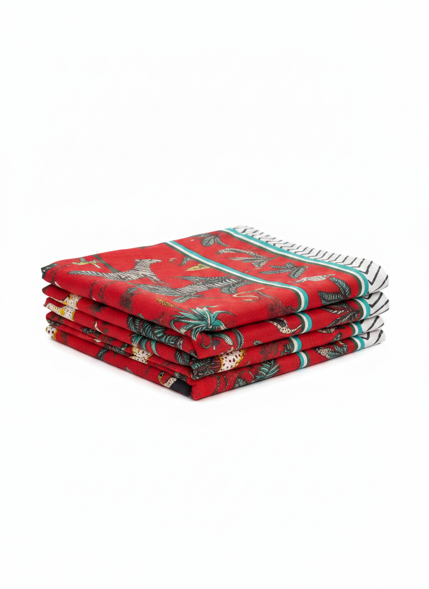 Beach Wrap Red Jungle Cotton Sarong