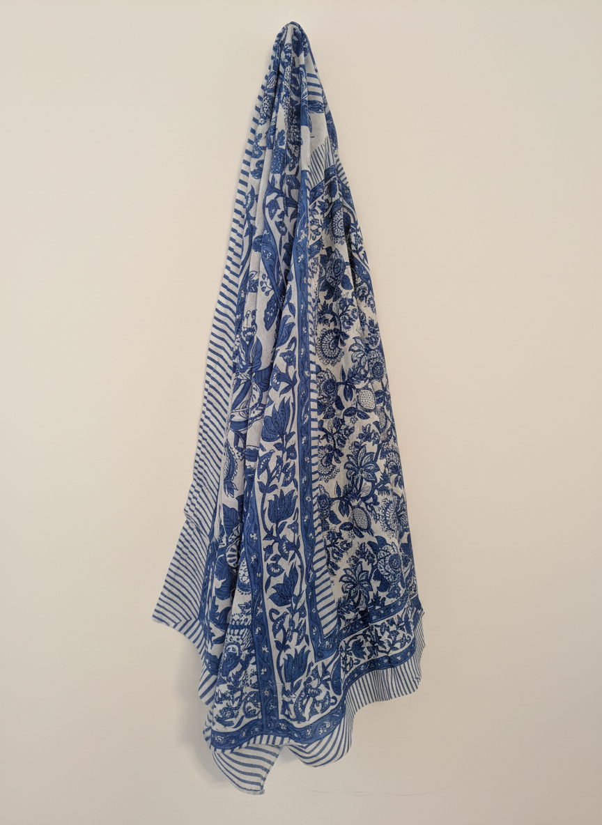Blue Floral Cotton Beach Wrap Sarong