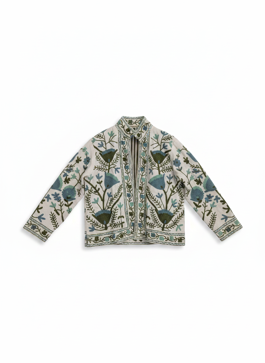 Vibrant Green Floral Suzani Jacket