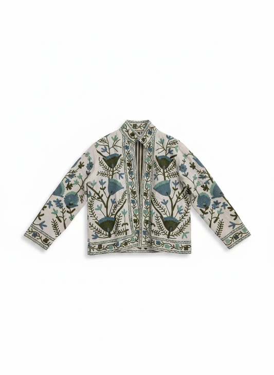 Vibrant Green Floral Suzani Jacket