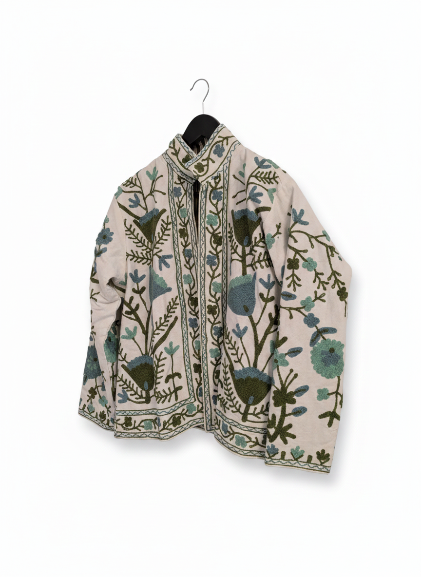 Vibrant Green Floral Suzani Jacket
