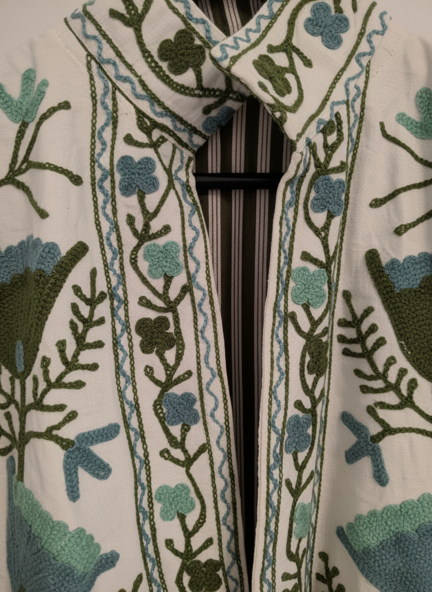 Vibrant Green Floral Suzani Jacket