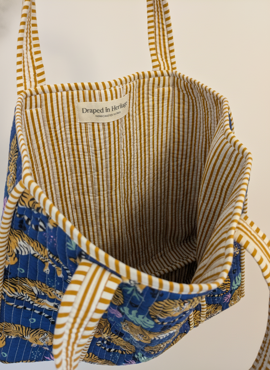 Blue Tiger Artisanal Cotton Tote Bag