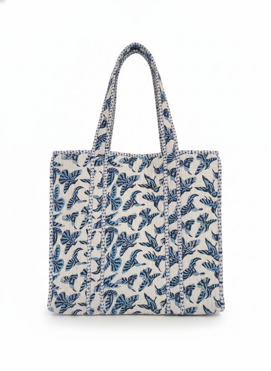 Blue Bird Quilted Cotton Tote Bag