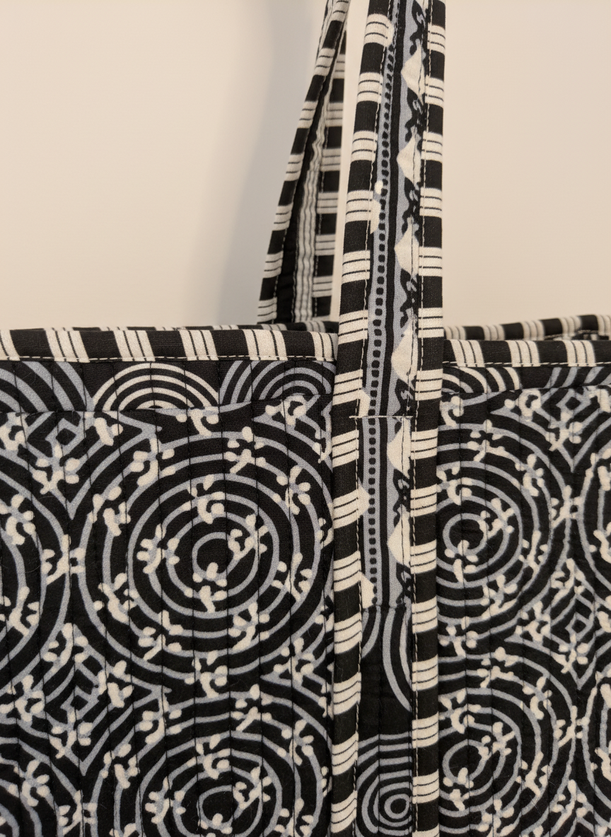 Black Geometric Cotton Tote Bag
