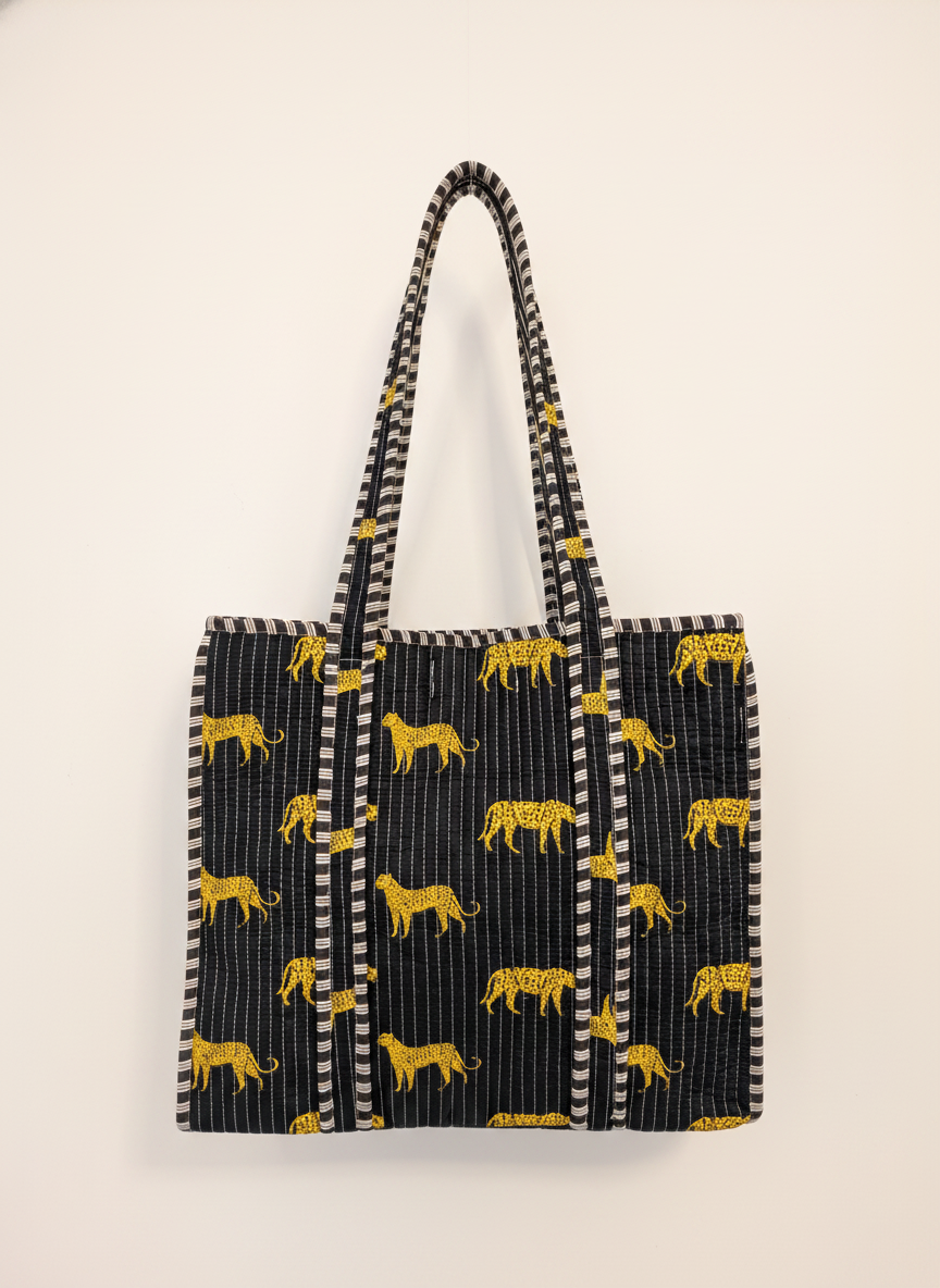 Black Leopard Cotton Tote Bag