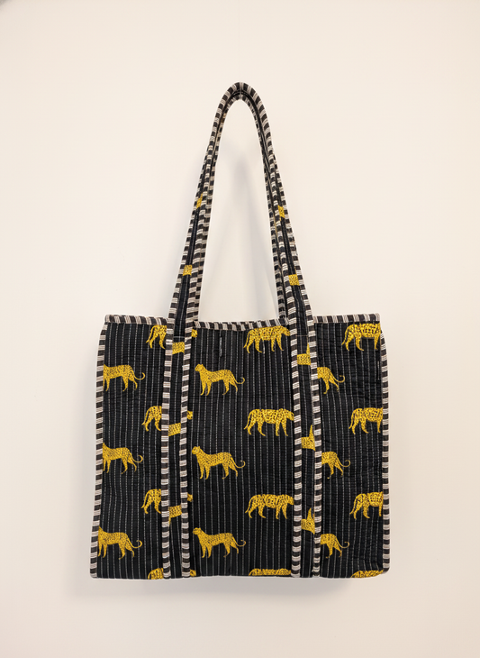 Black Leopard Cotton Tote Bag