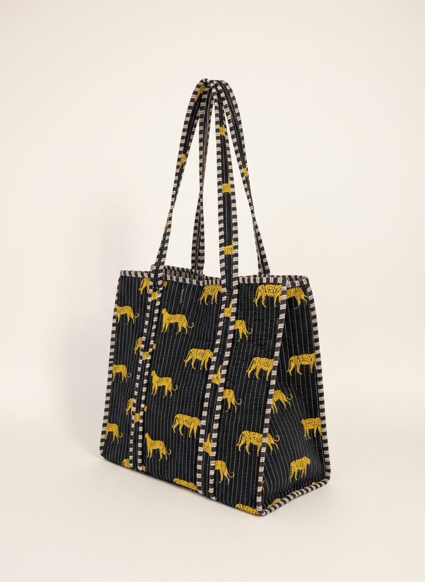 Black Leopard Cotton Tote Bag