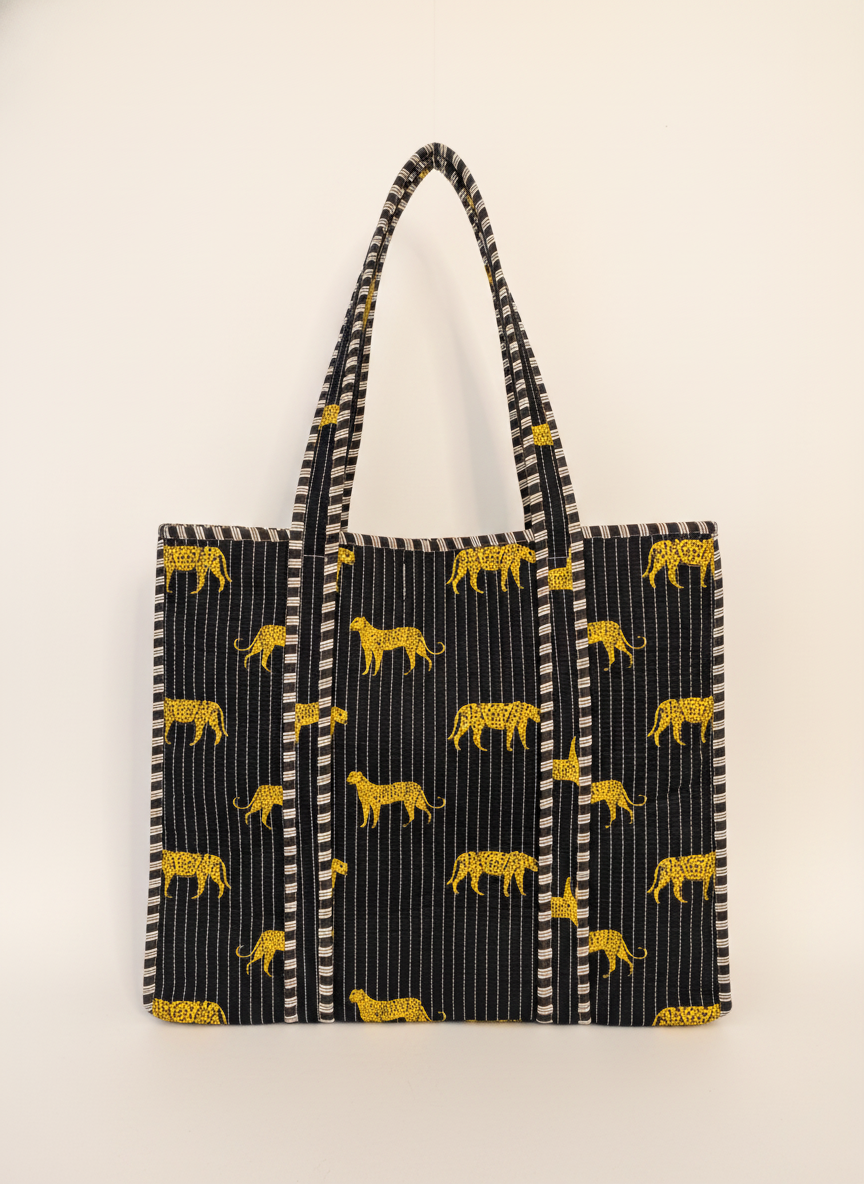 Black Leopard Cotton Tote Bag