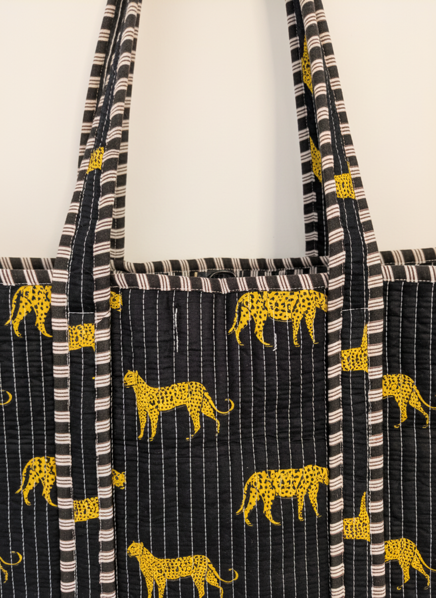 Black Leopard Cotton Tote Bag